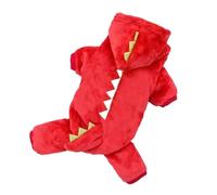 Dinosaur Dog Clothes - Fleece Pet Jumpsuit with Hood - Winter Warm Dog Coat for Chihuahua, French Bulldog & Small Breeds - Cute Costume & Functional Jacket for Cold Weather(Red,L 3-4.2KG)