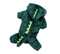Dinosaur Dog Clothes - Fleece Pet Jumpsuit with Hood - Winter Warm Dog Coat for Chihuahua, French Bulldog & Small Breeds - Cute Costume & Functional Jacket for Cold Weather(Green,L 3-4.2KG)