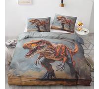 Dinosaur Double Duvet Cover Set, T-Rex Dino Printed Bedding Quilt Cover, 2 Pillow Cases, Soft Microfibre, with Zip Fastening, Reversible Design I35L7