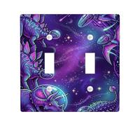 Dinosaur Double Light Switch Cover Plate, Fantasy Space Galaxy Stars N/a Violet Plastic Standard Size Toggle Light Switch Cover for Living Room Bedroom Home Office Decor