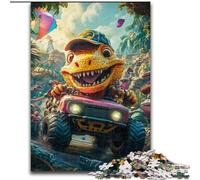 Dinosaur Driving A Car Jigsaw Puzzles for Adults 1000 Jigsaws, Challenging Game Toys Every Piece Is Unique - Challenging Family Fun Game (26x38cm)