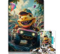 Dinosaur Driving A Car Jigsaw Puzzles for Adults 1000 Piece,Challenging Game And Family Play with Fully Interlocking Randomly Shaped Pieces 50x75cm