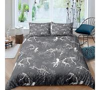 Dinosaur Duvet Cover Set Dinos Fossil Skull Comforter Cover For Kids Teen Boys Young Man Jurassic Series Bedding Set Child Room Decor Ancient Animals Skeleton Bones Quilt Cover 3Pcs King Size Grey
