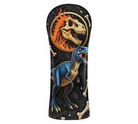 Dinosaur Fire Skull Gothic Art Golf Head Covers Premium Leather Waterproof Headcover with Interchangeable No. Tags for Driver, Fairway Wood Hybrid