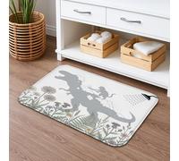 Dinosaur Floral Quick Dry Bath Mat, Grey Dinosaur and Wildflowers Absorbent Non Slip Shower Mat, Spring Washable Bath Rugs for Bathroom Toilet 20x32 Inch