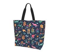 Dinosaur Flower Tote Bag Women's Shoulder Handbags Forest Leaves Shopping Bags Water-Resistant Large Handbag with Inner Pocket for Work Travel School