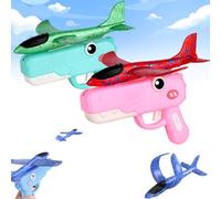 Dinosaur Foam Glider Airplane Launcher Toy, 8" Mechanical Catapult Gun Aircraft, Crash-Resistant EPP Plane with 33-59ft Long Flight Distance & Dual Mode, Outdoor Active Play Birthday Gifts (Mixed-3)