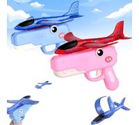 Dinosaur Foam Glider Airplane Launcher Toy,8" Mechanical Catapult Gun Aircraft, Crash-Resistant EPP Plane with 33-59ft Long Flight Distance & Dual Mode,Outdoor Active Play Birthday Gift (Mixed-2)