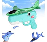 Dinosaur Foam Glider Airplane Launcher Toy, 8" Mechanical Catapult Gun Aircraft, Crash-Resistant EPP Plane with 33-59ft Long Flight Distance & Dual Mode, Outdoor Active Play Birthday Gifts (Green)