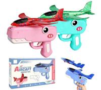 Dinosaur Foam Glider Launcher Toy, 8 Inch Foam Airplane Catapult, Outdoor Flying Toy with Easy Launch Mechanism, Birthday Gift for Boys Girls (#C,2Pcs)