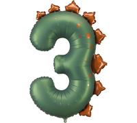 Dinosaur Foil Balloons, Assorted Designs Including Pterodactyl, Triceratops, Brontosaurus, Happy Birthday and Number Balloons (Number 3)