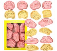 Dinosaur Fossil Cookie Cutter Set - 8pcs Plastic Dinosaur Skeleton Biscuit Cutters - 3D Cookie Stamp Moulds for Kids Baking & Dino Party Decorations