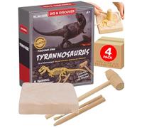 Dinosaur Fossil Excavation Set Dig & Discover Kit for Kids with Tyrannosaurus Skeleton Model Educational STEM Activity Indoor Toy Digging Block Tools Science Gift 4 Pack - Electoys