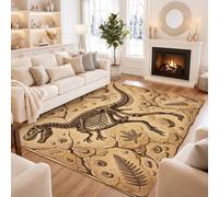 Dinosaur Fossil Skeleton Art Vintage Area Rug 5' X 7' | Prehistoric Fossil Motif, Fern Leaf Imprints, Earthy Stone Texture, Rustic Academic Charm, Original Scientific Decor