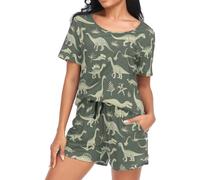 Dinosaur Fossil Tropical Animals Womens Pyjama Sets Short Sleeve Ladies Pjs Set Sleepwear Loungewear Nightwear