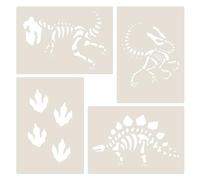 Dinosaur Fossils & Footprints Stencil Set 4pc - A7 Templates for Cake Decorating, Crafts, Scrapbooking & Fabric - T-Rex, Velociraptor & Stegosaurus
