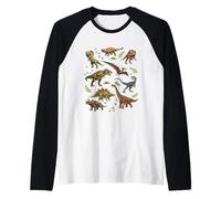 Dinosaur Fossils Skeleton T Rex Paleontology Museum Science Raglan Baseball Tee