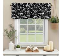 Dinosaur Fossils Valances for Windows, Hand-Painting Lines Dinosaurs Black Background Rod Pocket Valance Short Window Treatments Curtains for Kitchen Bathroom Bedroom Decor, 56 x 16 Inches