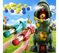 Dinosaur Games Shooting Toys for 2-8 Year Old Kids, Movable Target Shooting Game Dinosaur with 2 Air Pump Gun and 24 Foam Bullets, Score Record, LED & Sound for Boy Girls 2+ Years Old (2 set)