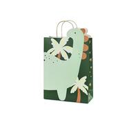 Dinosaur Gift Bag with Handle 24 x 37 x 10 cm - Paper Bags for Filling for Guest Gifts and Party Bags - Party Bags Children's Birthday Dino Theme Party - Green