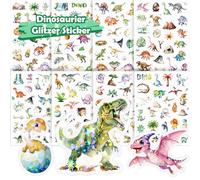 Dinosaur Glitter Stickers for Children, 8 PCS Cute Dino Stickers, Holographic Finish, Suitable for Books, School Bags, Tablets, Bicycles, and Drinking Cups