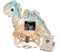 Dinosaur Guest Book Alternative Keepsake Frame - Baby Shower - Birthdays - Gender Reveal - Decorations - Premium Wooden Shadow Box Nursery Decorations - Gift Idea - Wooden Tokens and Token Sign Box