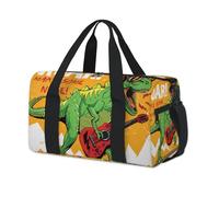 Dinosaur Guitar Sports Duffel Bag Rock Dinosaur Weekend Overnight Bag Tote Holdall Casual Travel Gym Duffel Bags for Kids Girls Boys Women Men