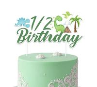 Dinosaur Half Birthday Cake Topper - Green Double-Sided Cute Cartoon 1/2 Birthday Cake Decorations, Paper Happy Half Birthday Party Supplies for Kids Boy Girl 1/2 Year Old
