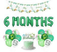 Dinosaur Half Birthday Decorations for Boys,Dinosaur Balloons Banner Garland 1/2 Way Cake Topper,Jungle Theme Party Supplies Decor for 1/2 Year Old Kids