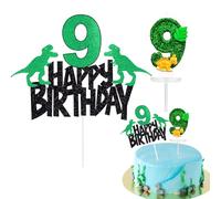 Dinosaur Happy 9th Birthday Cake Decorations Dinosaur 9th Birthday Cake Topper with Dinosaur Candle 9,Dino Cake Cupcake Toppers Dino 9 Candles for Baby Boys,Kids 9th Birthday Dinosaur Cake Decorations