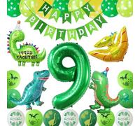 Dinosaur Happy Birthday Party Balloons Set,Dinosaur 9th Birthday Party Decorations,Dinosaur Birthday Party Supplies Decoration,Dino Theme Happy Birthday Balloons Decor for Boys and Girls