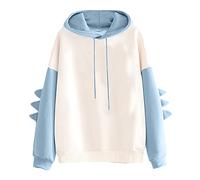 Dinosaur Hoodie Women UK Casual Long Sleeve Dino Hoodie Teens Girls Kawaii Sweatshirt Tops Splice Cartoon Cute Anime Patchwork Hooded Pullover y2k Aesthetic Japanese Jumper Ladies Sweater Cosplay