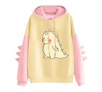 Dinosaur Hoodie Women UK Casual Long Sleeve Dino Hoodie Teens Girls Kawaii Sweatshirt Tops Splice Cartoon Cute Anime Patchwork Hooded Pullover y2k Aesthetic Japanese Jumper Ladies Sweater Cosplay