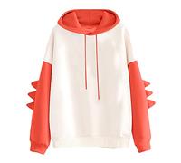 Dinosaur Hoodie Women UK Casual Long Sleeve Dino Hoodie Teens Girls Kawaii Sweatshirt Tops Splice Cartoon Cute Anime Patchwork Hooded Pullover y2k Aesthetic Japanese Jumper Ladies Sweater Cosplay