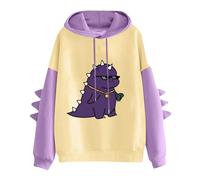 Dinosaur Hoodie Womens Kawaii Animal Shirt Anime Cosplay Costumes Color Block Hooded Sweatshirt Tops for Teens Adults Girls Green Pink Yellow Orange Long Sleeve Splice Patchwork XS S M L XL XXL