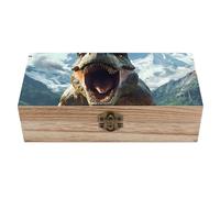 Dinosaur Human War Decorative Wooden Storage Box with Hinged Lid And Front Clasp Keepsakes Chest