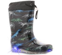 Dinosaur Hunters Bounce Boys Black & Blue Dinosaur Print Wellington Boots, Size: 6