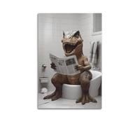 Dinosaur in Toilet Reading A Newspaper_ Funny Bathroom Humor_ Wall Decor_ Funny Dinosaur Print_ Home S_ Ai Prints-1_4 Poster Decorative Painting Canvas Wall Posters And Art Picture Print Modern Family