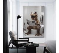 Dinosaur in Toilet Reading A Newspaper_ Funny Bathroom Humor_ Wall Decor_ Funny Dinosaur Print_ Home S_ Ai Prints-1_4 Poster Decorative Painting Canvas Wall Posters And Art Picture Print Modern Family