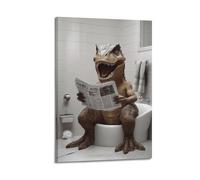 Dinosaur in Toilet Reading A Newspaper_ Funny Bathroom Humor_ Wall Decor_ Funny Dinosaur Print_ Home S_ Ai Prints-1_4 Poster Decorative Painting Canvas Wall Posters And Art Picture Print Modern Family
