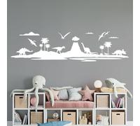 Dinosaur Island Jurassic Era Dinosaurs Land - Children Room Decal Wall Art Sticker [XLarge] [White]