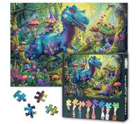 Dinosaur Jigsaw Puzzles for Adults 1000 Pieces, Cartoon Scene with Fantasy Dinosaurs in the Forest 1000 Piece Jigsaw Puzzle, Difficult Impossible, 19.5 x 27.5 Inch