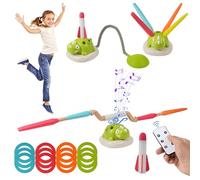 Dinosaur Jump Game Toys - 3 in 1 Kids Garden Toys for Throwing Rings, Jumping, and Launching Rockets, Sensory Integration Training Outdoor Games, Music Interactive Garden Games With Remote Control