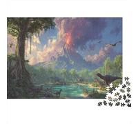 Dinosaur Jungle 1000 Piece Jigsaw Puzzle Paper for Adults Volcano Scene Jigsaw Puzzle for Family Relaxing Gift 38x26cm/1000pcs