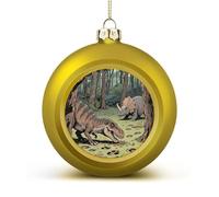 Dinosaur Jungle Christmas Ball Ornaments - Shatterproof Plastic Vintage Rustic Xmas Tree Decorations Pendant for Family Holiday Wedding Party Xmas Hanging Decoration