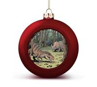 Dinosaur Jungle Christmas Ball Ornaments - Shatterproof Plastic Vintage Rustic Xmas Tree Decorations Pendant for Family Holiday Wedding Party Xmas Hanging Decoration