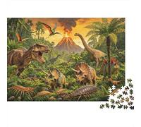 Dinosaur Jungle Jigsaw Puzzle 1000 Piece Recyclable Material Jurassic Period Puzzles for Elderly Relieve Senile Dementia Fun Activity Great Gift Idea 52x38cm/1000pcs