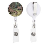 Dinosaur Jungle Retractable Badge Reel - Personalized ID Name Badge Holder with Lanyard Cute Badges Reel Holder Round Nurse Doctor Name Tag Badges Clip for Work