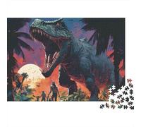 Dinosaur Jungle Scene 1000 Piece Puzzle for Adults T-Rex Roaring at Sunset in Jungle Challenging Premium Sturdy Vibrant Stress Relief Decor 70x50cm/1000pcs