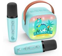 Dinosaur Karaoke Microphone Machine Toys: Colorful LED Portable Bluetooth Speaker with 2 Wireless Mics Boy Toys Christmas Birthday Gifts for 4 5 6 7 8 9 Years Old Girls Boys Kids Ages 5-7 8-12+